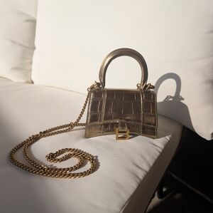 Balenciaga Metallic Gold Hourglass Top Handle Mini Bag